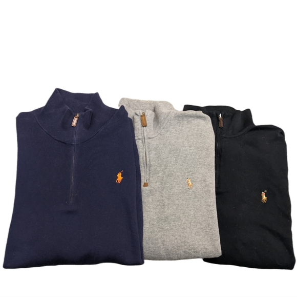 Wholesale Lot Of 3 Ralph Lauren Quarter Zip Up Pullover Sweater All Size Medium - Picture 1 of 4